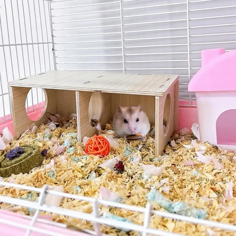 Wooden Hamsters 2Chamber HideoutTunnel Multi Chamber Exploring Toy Hamster Hiding Maze Tunnel Toy Platform Stuff Cage Accessori