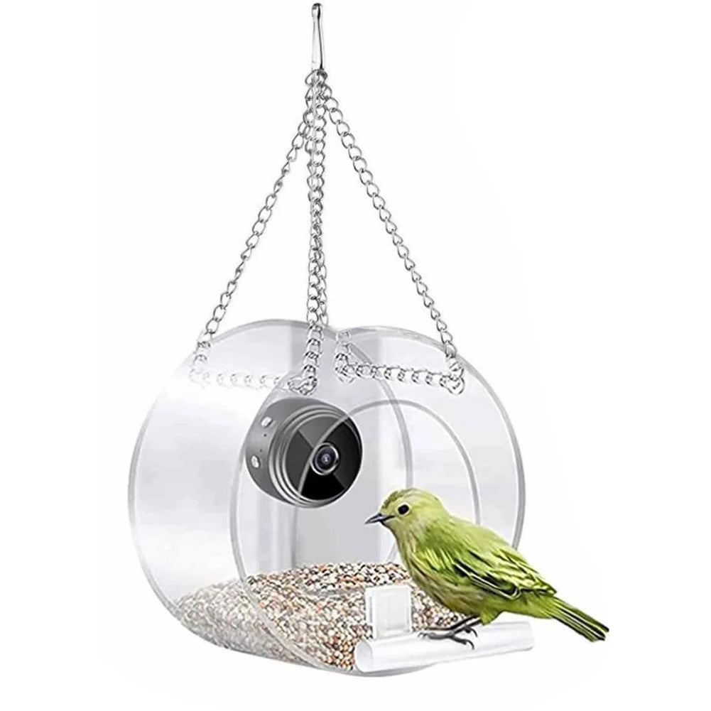 Smart Birds Hanging Feeder Transparent with Camera Bird House Pet Feeder 1080P HD Easy Installation for Outdoor Garden