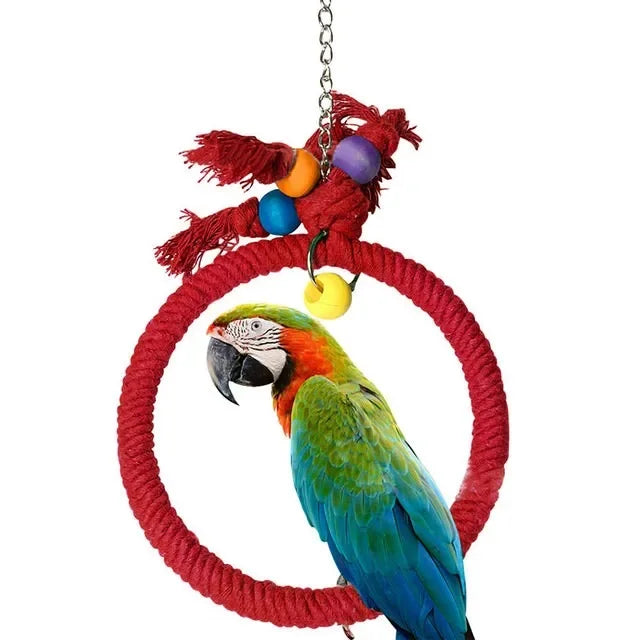 Pet Parrot Birds Cage Toy Cotton Rope Circle Ring Stand Chewing Bite Hanging Swing Climbing Play Toys for African Gray Parrot