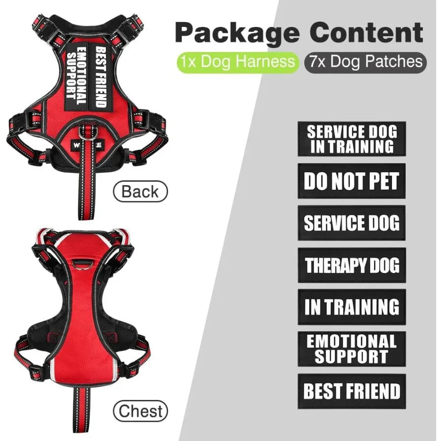 Service Dog Vest No Pull Dog Harness with 7 Dog Patches Reflective Pet Harness with Durable Soft Padded Handle for Training Sma