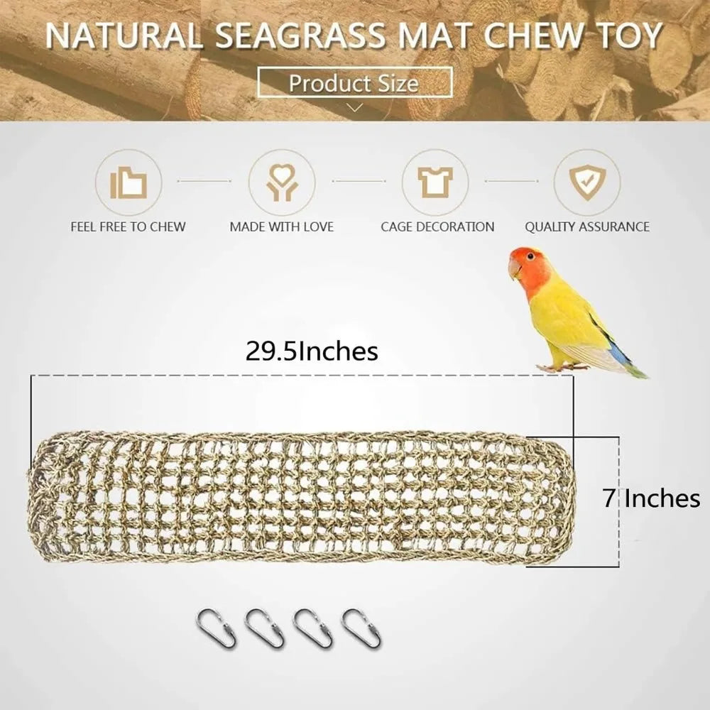 30"x7" Seagrass Mat for Birds: Parrot Hammock, Climbing Ladder, Chew Toy for Cage.