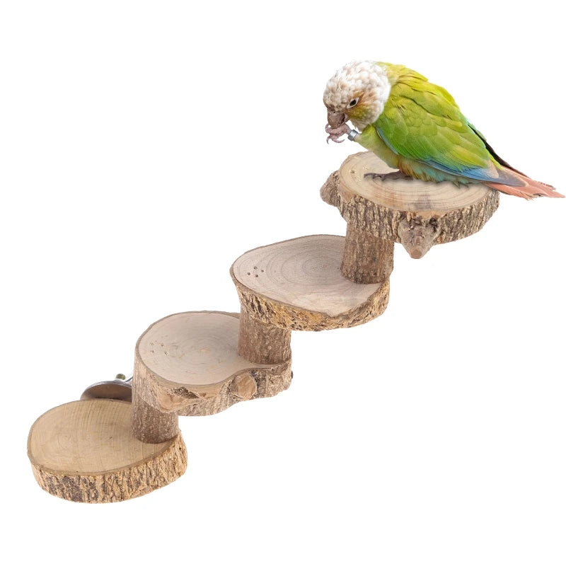 Bird Platform Perch Natural Wood Stand Playground for Budgie Parakeet Large Parrot Cage Climbing Toy 4 Steps Ladder 87HA