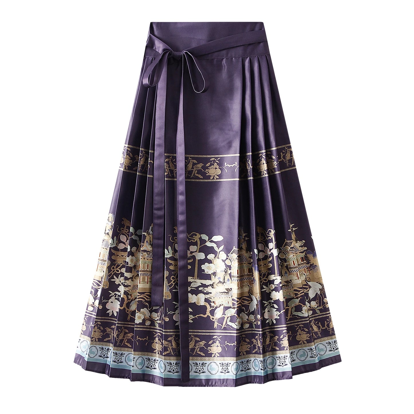 Women s Horse Face Skirt Elegant Phoenix Character Flower Print Pleated Tie Up A-Line Long Swing Skirt National Clothing