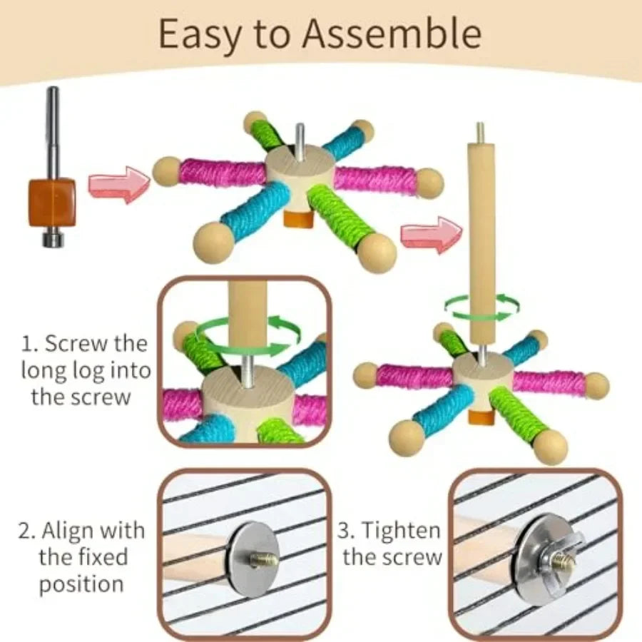 Rotating Bird Perch Toy Fun Spinning Cage Stand for Parakeets Budgies Lovebird Cockatiels Conure Finches Quaker Ideal SmallMedi
