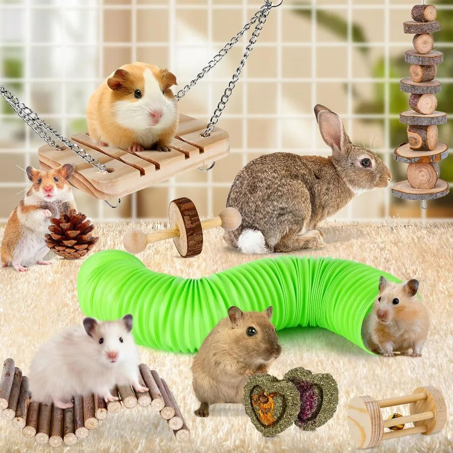 Hamster Toys Set Guinea Pig Toys Small Animal Chewing Toy and Rat Cage Accessories for Chinchillas Gerbils Rats Rabbit Rodents