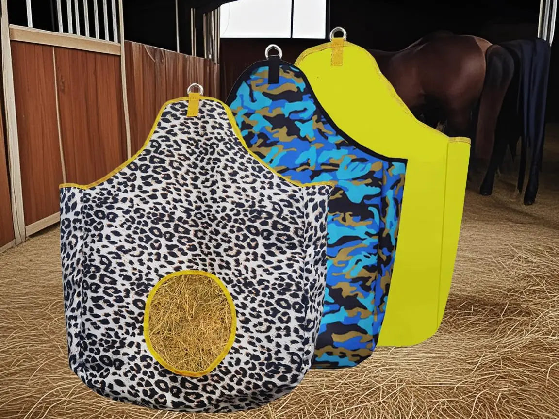 BARN & STABLE Horse Hay Bag with Metal Snap Fastener Large Capacity Feeding Bag with Open Feed Hole Hay Feeder for Slow Feeding