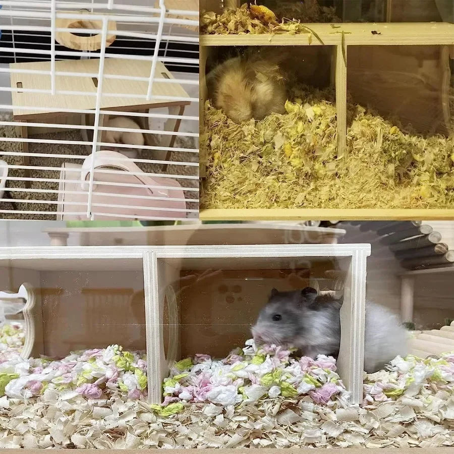 Wooden Hamsters 2Chamber HideoutTunnel Multi Chamber Exploring Toy Hamster Hiding Maze Tunnel Toy Platform Stuff Cage Accessori