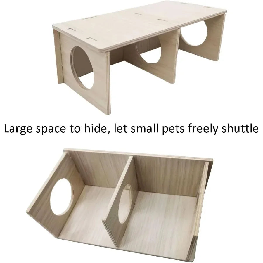 Wooden Hamsters 2Chamber HideoutTunnel Multi Chamber Exploring Toy Hamster Hiding Maze Tunnel Toy Platform Stuff Cage Accessori