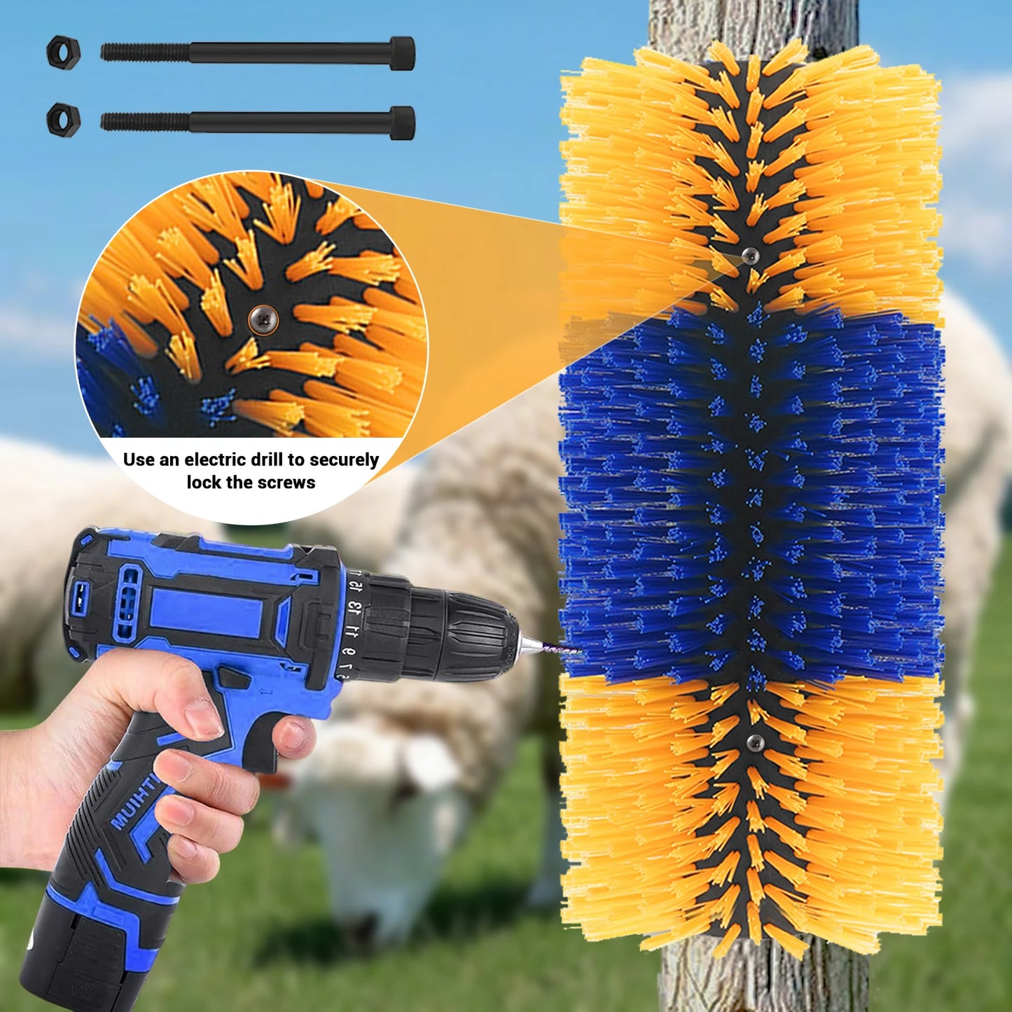 Livestock Scratch Brushes, Horse Scratcher Full Massage Grooming Brush Kit, Relieve Itching for Horse Cow Cattle Sheep Pig Goat