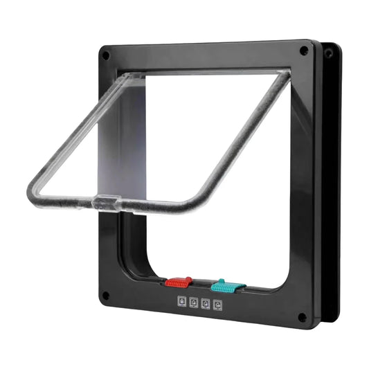 Cat Flap Door with 4 Way Security Lock Puppy Kitten Safety In&out Pet Door ABS Plastic Small Pet Gate Pet Doors and Sliding Door