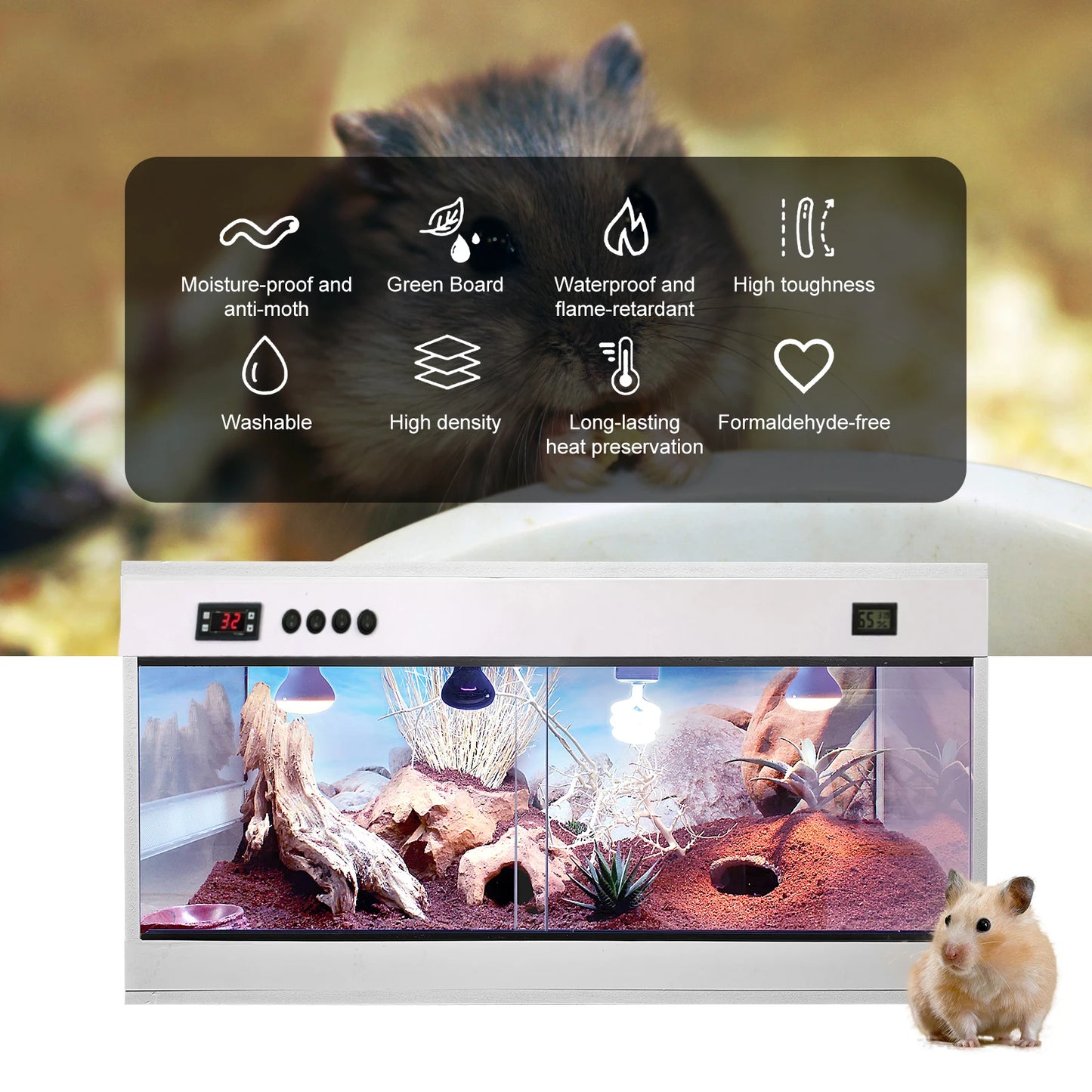 Reptile Enclosure, Reptile Cage Lizard Terrarium, Tempered Glass Reptile Habitat, Breeding Box, Single Temperature Control