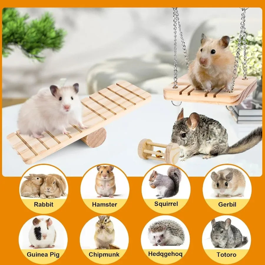 Hamster Toys Set Guinea Pig Toys Small Animal Chewing Toy and Rat Cage Accessories for Chinchillas Gerbils Rats Rabbit Rodents