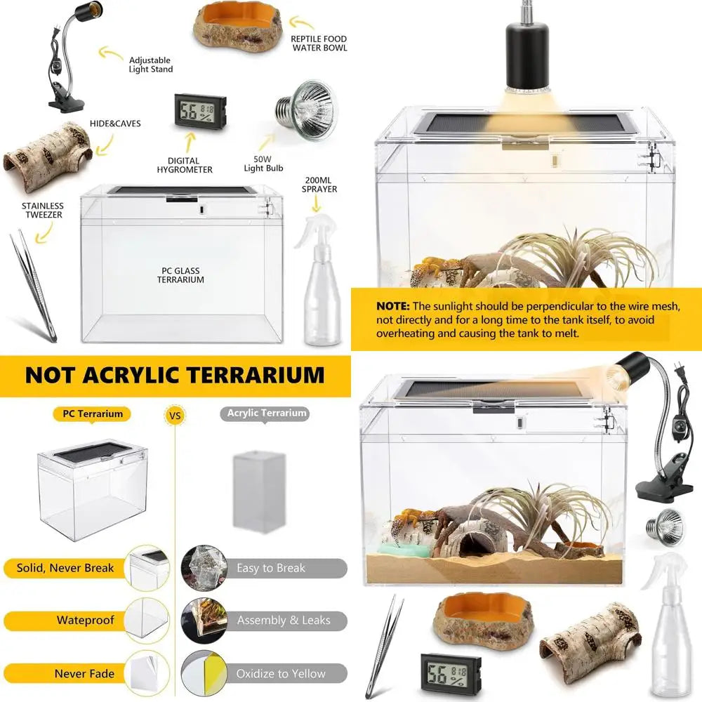 XL Reptile Starter Habitat Kit with Locking Lid, Light, Hygrometer, Accessories for Tarantulas, Lizards, Frogs, Geckos, Hermit C