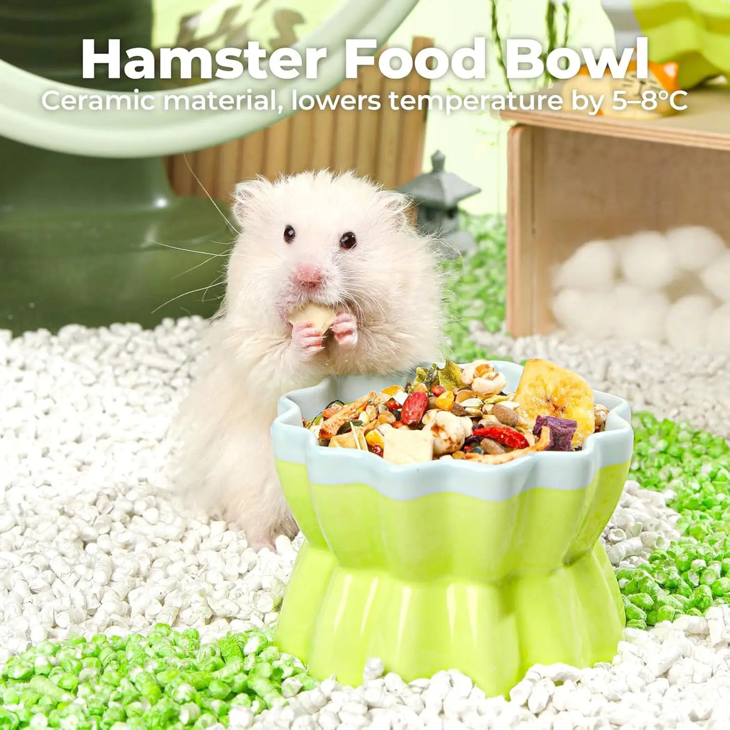 Anti-Tip Ceramic Pet Bowl - Hamster/Rabbit Food Dish, Chew-Proof Candy Design for Guinea Pig/Rat/Chinchilla