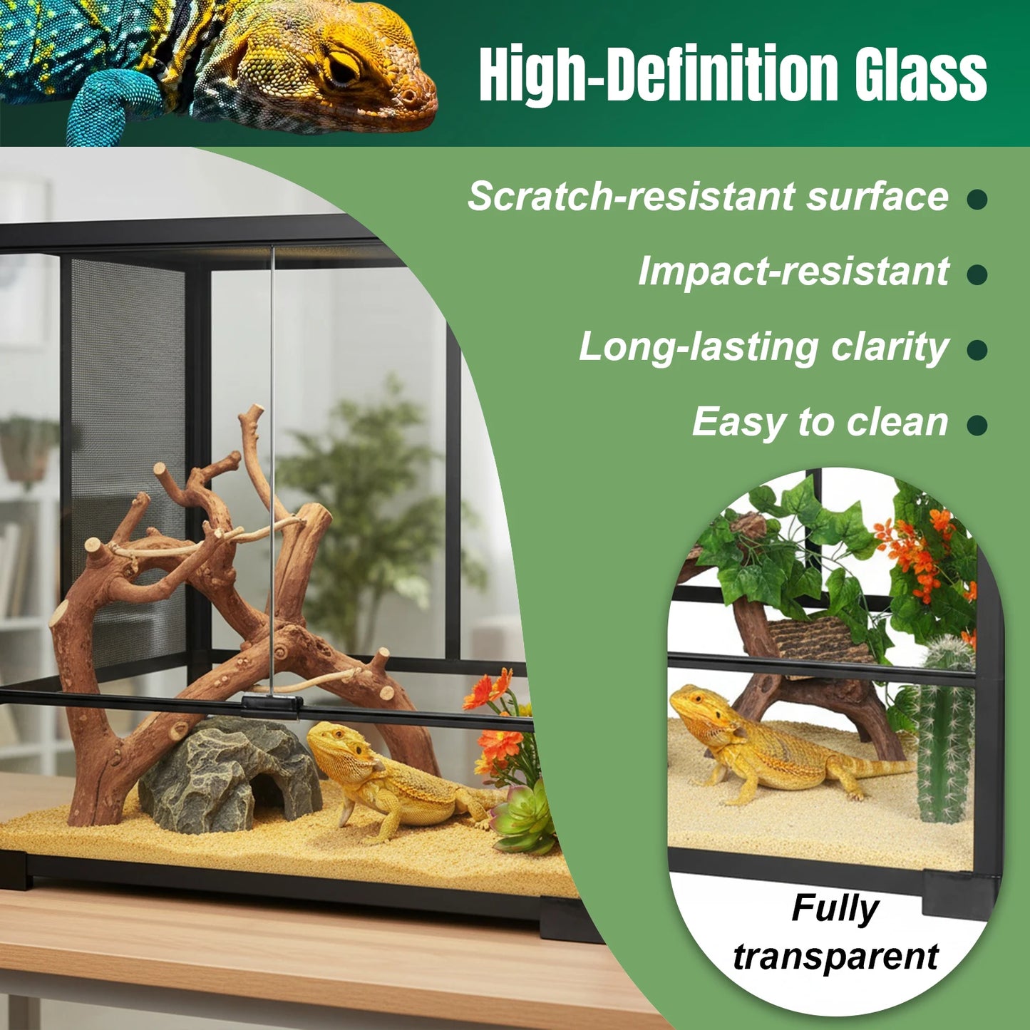 Reptile Glass Terrarium Front Opening Door Appealing Mini Reptile or Amphibians Glass Habitat for Bearded Dragon Black Snake