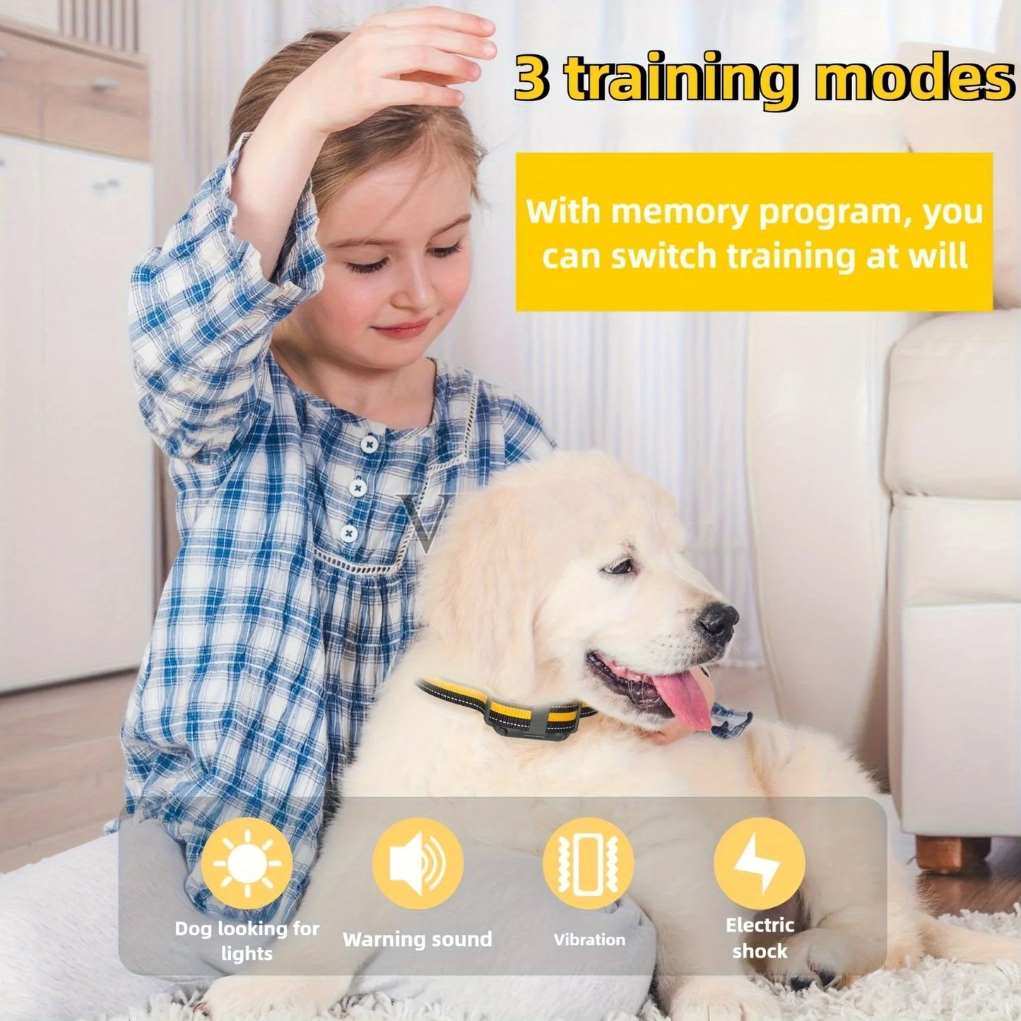 Electric Dog Training Collar Rechargeable Anti Barking Shock Vibration Collar Waterproof Trainer for All Dogs Pet with Clicker