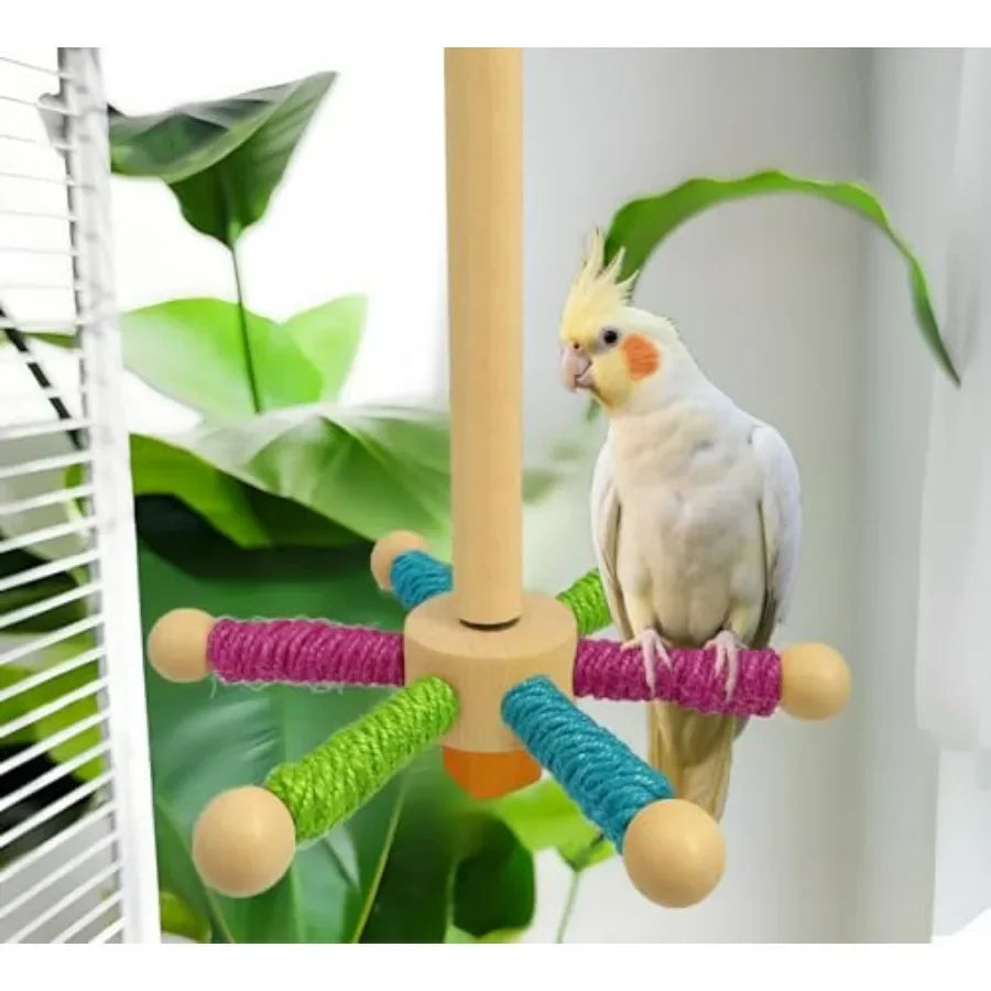 Rotating Bird Perch Toy Fun Spinning Cage Stand for Parakeets Budgies Lovebird Cockatiels Conure Finches Quaker Ideal SmallMedi