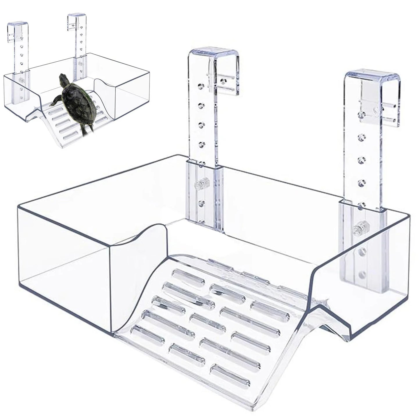 Floating Turtle Basking Platform Transparent Perforated Climbing Platform with Wide Hook for Aquatic Turtles