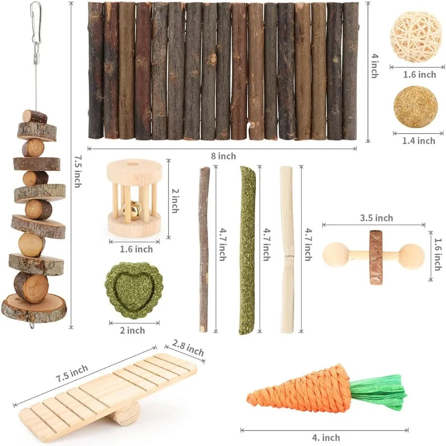 Hamster Cage Accessories 12 Different Chew Toys for Gea Pig Chinchillas Gerbils Mice Rats Mouse Rabbit Bunny Hideout Seesaw Nat