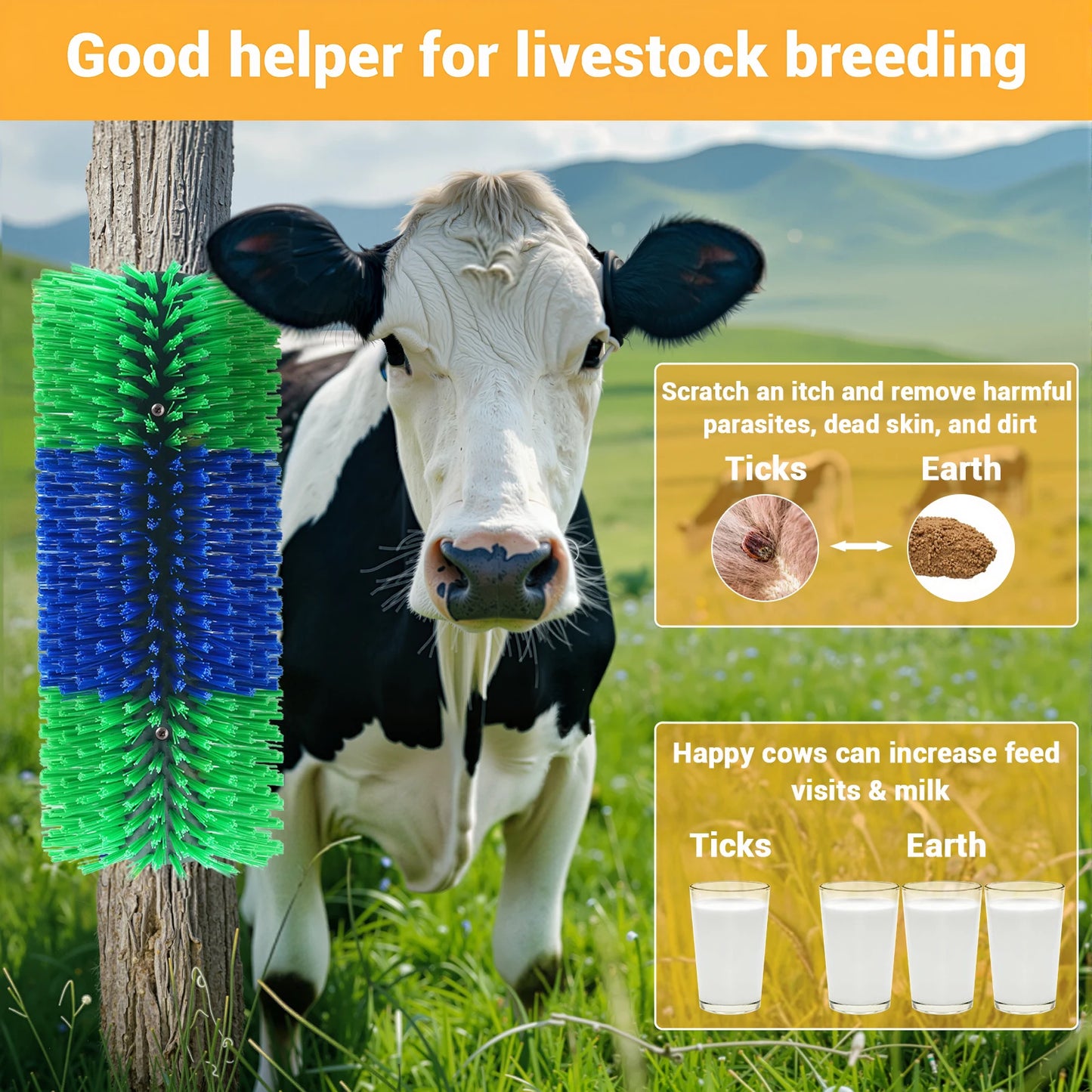 Livestock Scratch Brushes, Horse Scratcher Full Massage Grooming Brush Kit, Relieve Itching for Horse Cow Cattle Sheep Pig Goat