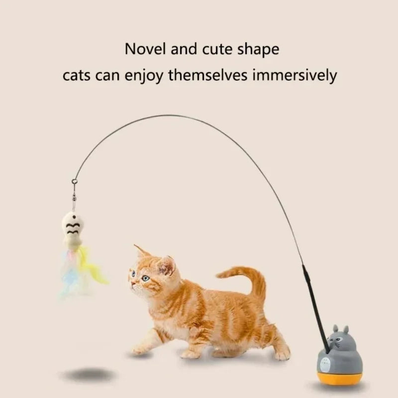 New cat funny cat stick steel wire long pole feather cute cat toy kitten fishing rotating self-pleasure relief pet toy