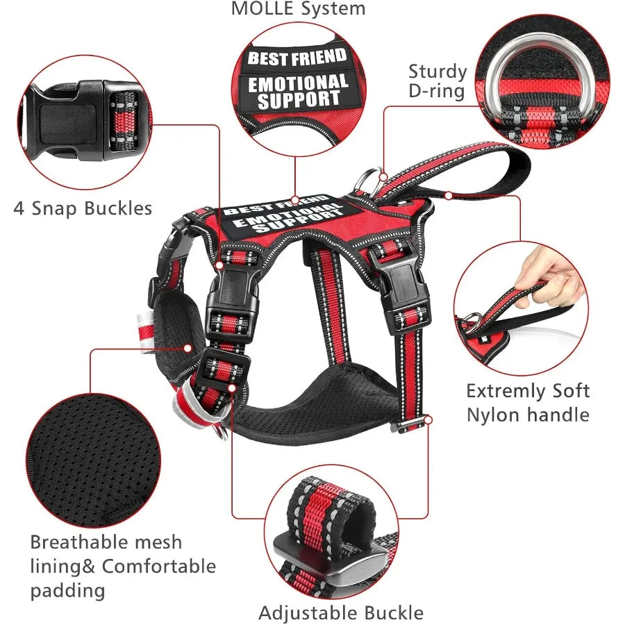 Service Dog Vest No Pull Dog Harness with 7 Dog Patches Reflective Pet Harness with Durable Soft Padded Handle for Training Sma