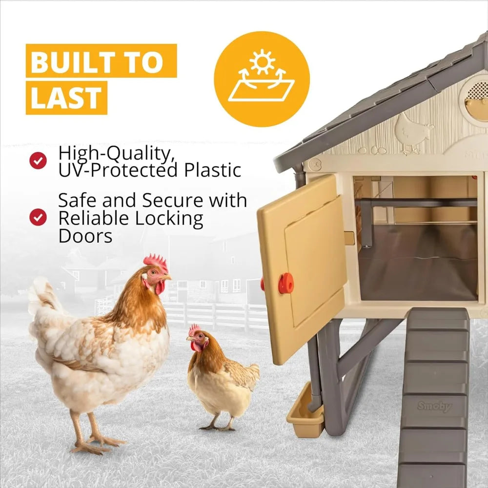 Chicken Coop, Spacious Design for 5 Hens, Durable UV-Protected Plastic, Easy Assembly, Secure Locking Doors