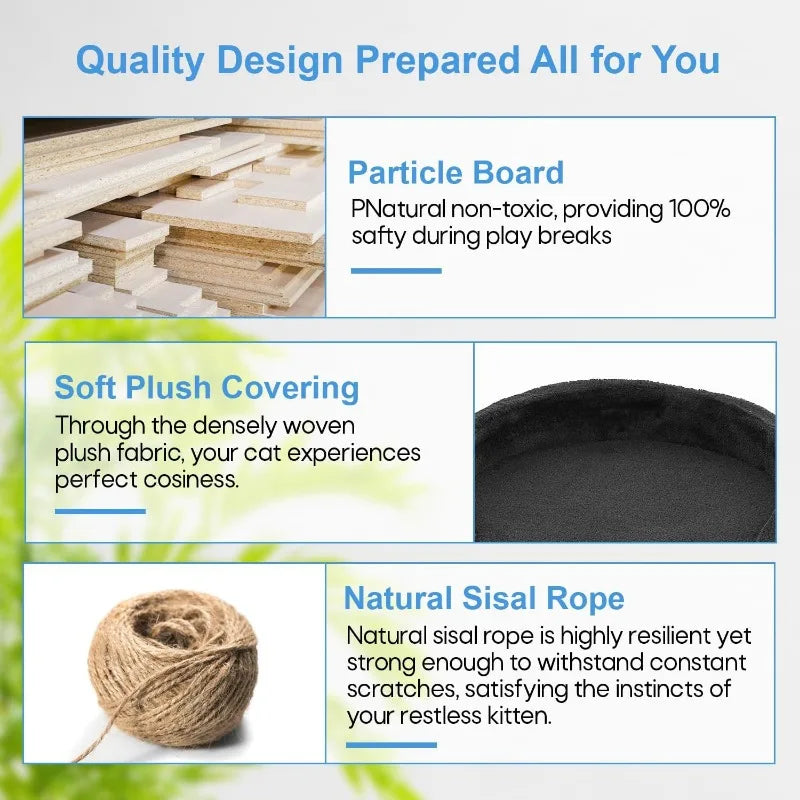 Tree 54in Tower Multi-Level Durable Scratching Post & Cozy Fun Jumping Platform Space Saving Condo Pet P