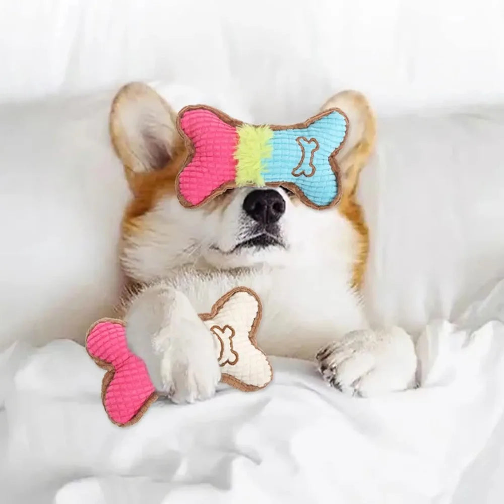 1pc Dog Squeaky Toys, Bones Plush Dogs Chew Toy for Small Medium Breed Puppy Aggressive Chewer Pets Puppy Playing Cleaning Teeth