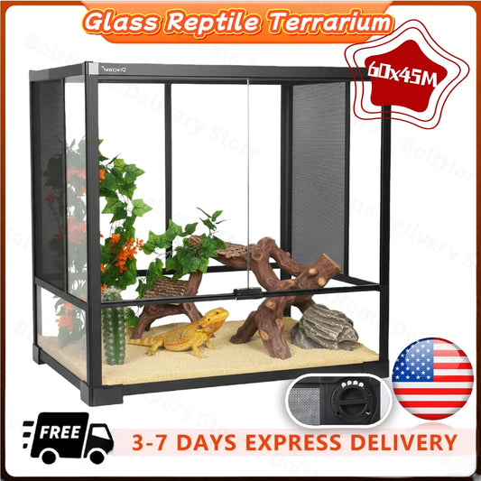 Reptile Glass Terrarium Front Opening Door Appealing Mini Reptile or Amphibians Glass Habitat for Bearded Dragon Black Snake