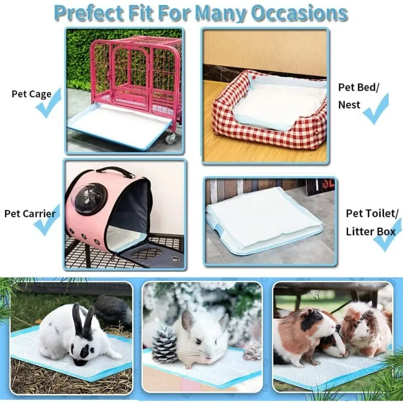Small Animal Pee Pads - Disposable Absorbent Leak-Proof for Rabbit, Bunny, Guinea Pig & Potty Training
