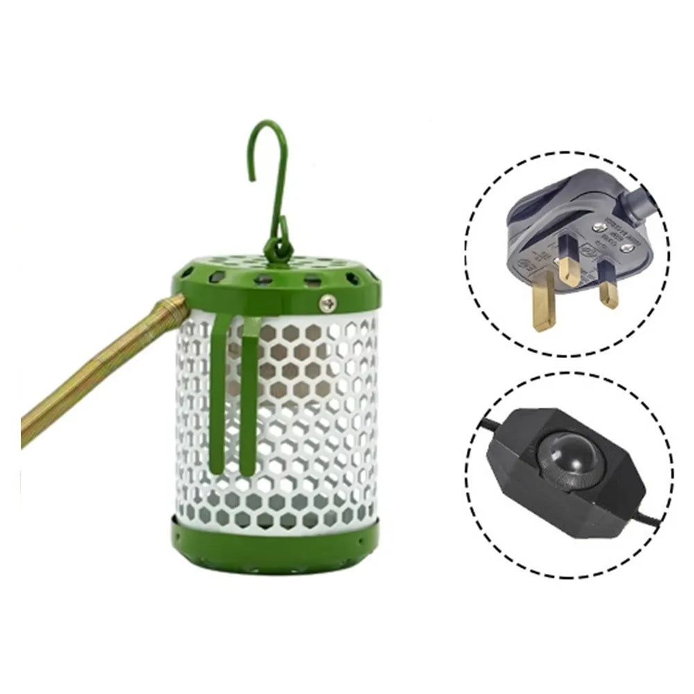 Anti-Bite Pet Parrot Heat Preservation Lamp Metal Chew-Proof Wire Anti-Scalding Bird Cage Heater US/EU/UK Plug in with Hook