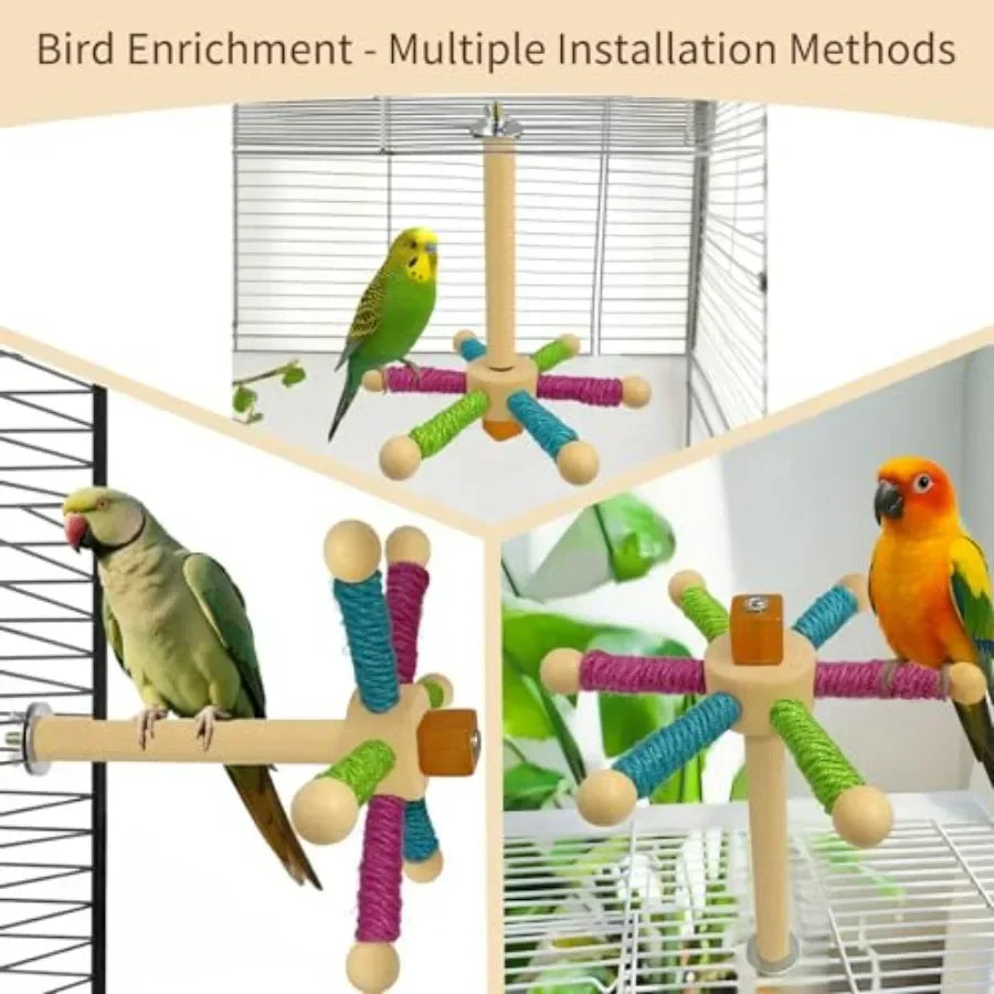 Rotating Bird Perch Toy Fun Spinning Cage Stand for Parakeets Budgies Lovebird Cockatiels Conure Finches Quaker Ideal SmallMedi