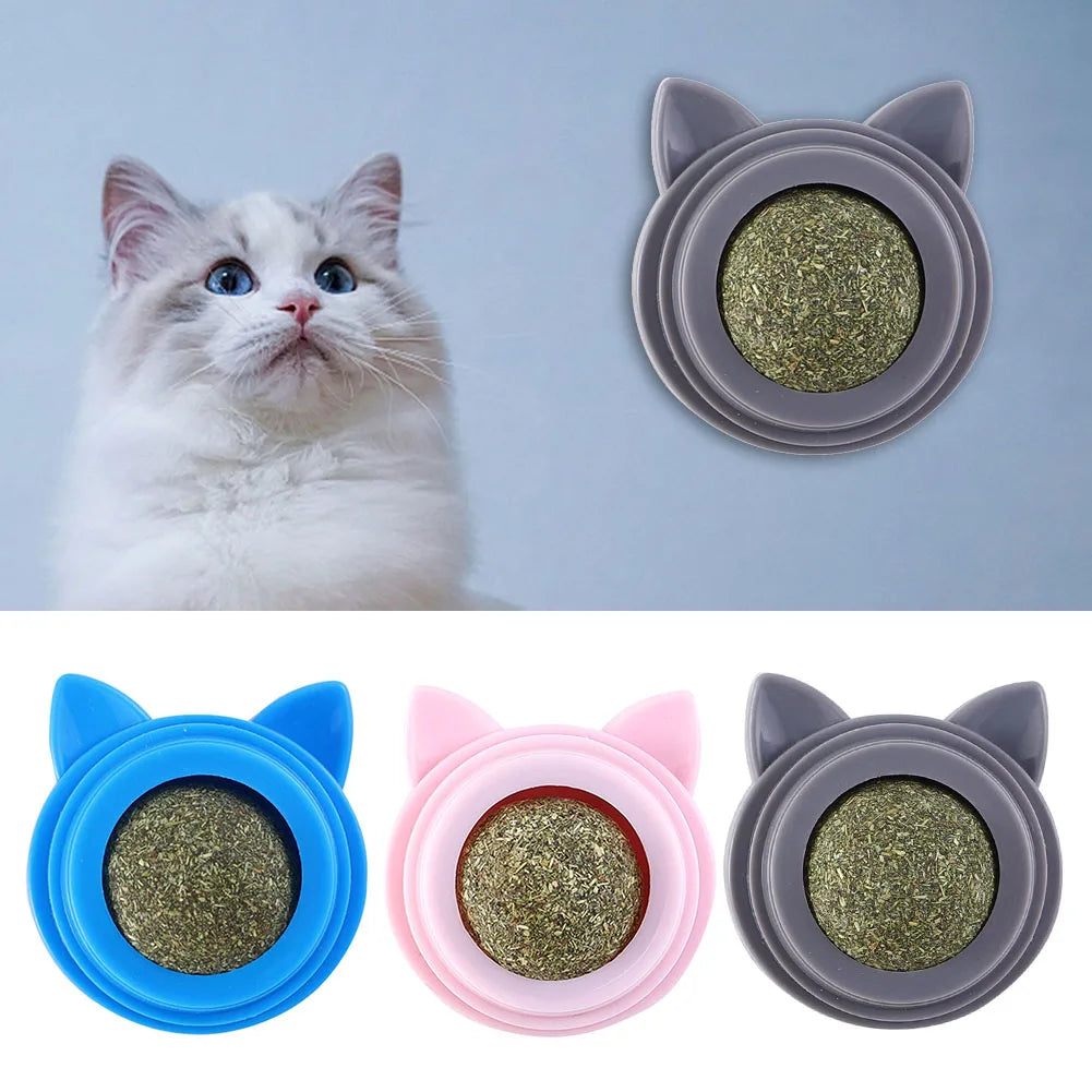 Rotatable Cat Cleaning Toy Self-Adhesive Catnip Balls Toy for Cats Catnip Wall Balls for Cats Teeth Cleaning Pet Treats Supplies