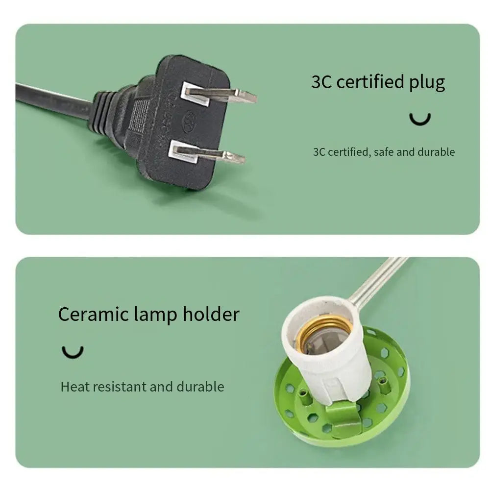 Anti-Bite Pet Parrot Heat Preservation Lamp Metal Chew-Proof Wire Anti-Scalding Bird Cage Heater US/EU/UK Plug in with Hook