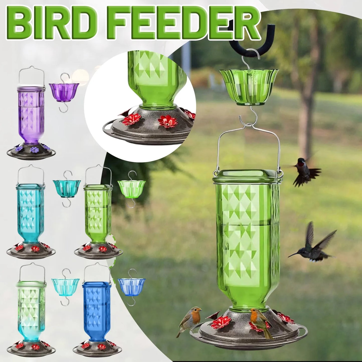 Glass Hanging Hummingbird Feeder Ant-Proof Bird Feeder Outdoor Garden Hanging Decorations Unique Gift For Parents