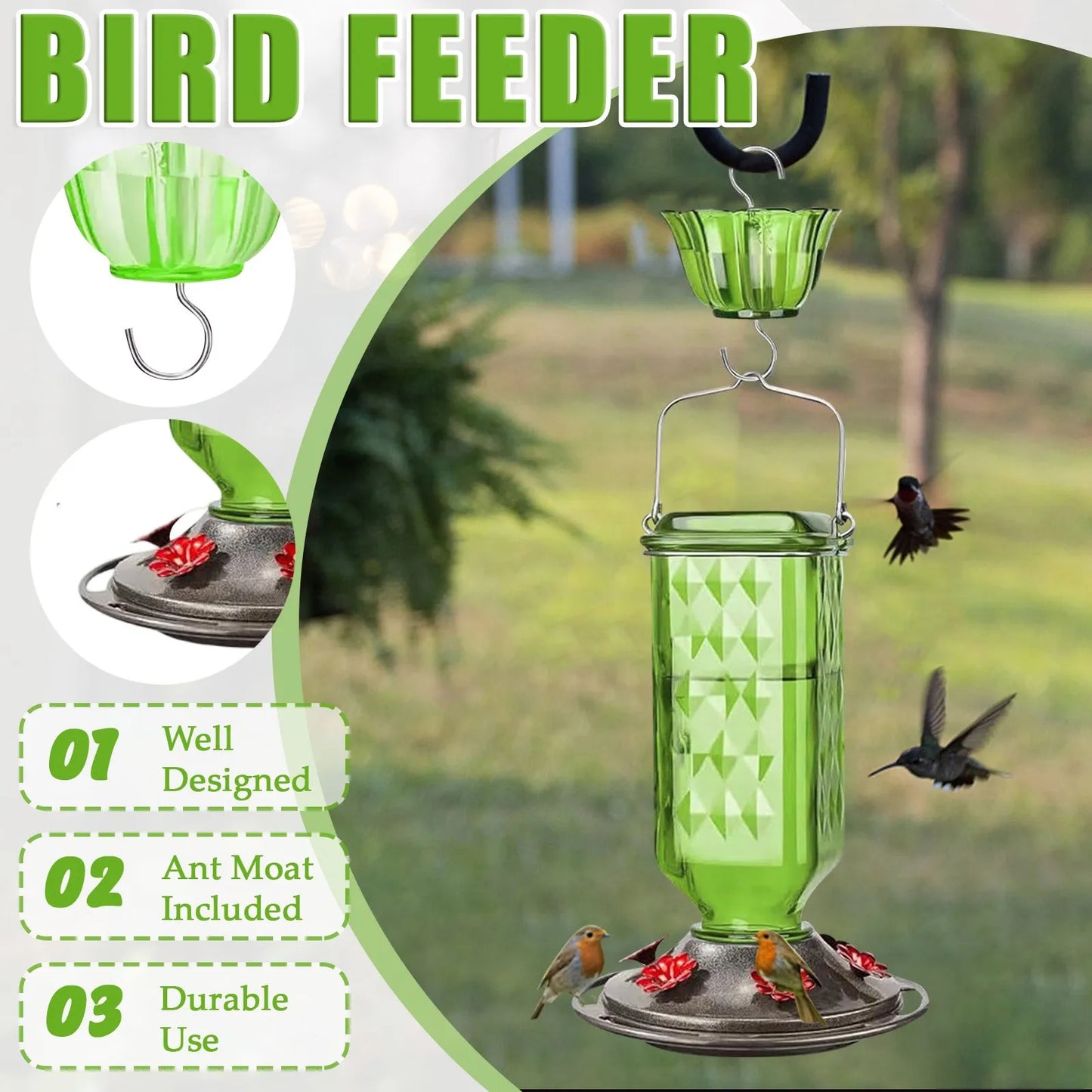 Glass Hanging Hummingbird Feeder Ant-Proof Bird Feeder Outdoor Garden Hanging Decorations Unique Gift For Parents