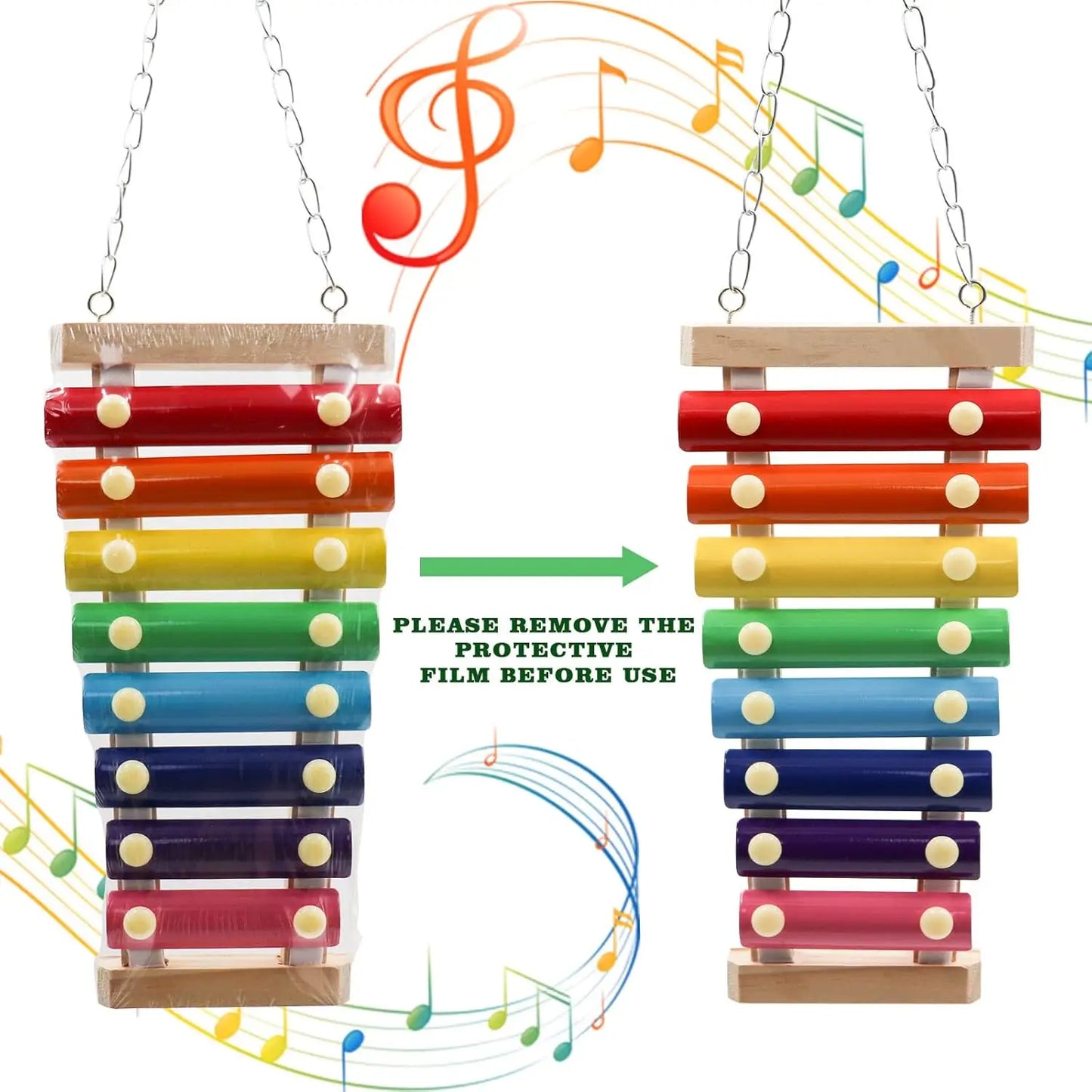 Colorful Suspensible Xylophone Toy with 8 Metal Keys for Parrots & Birds