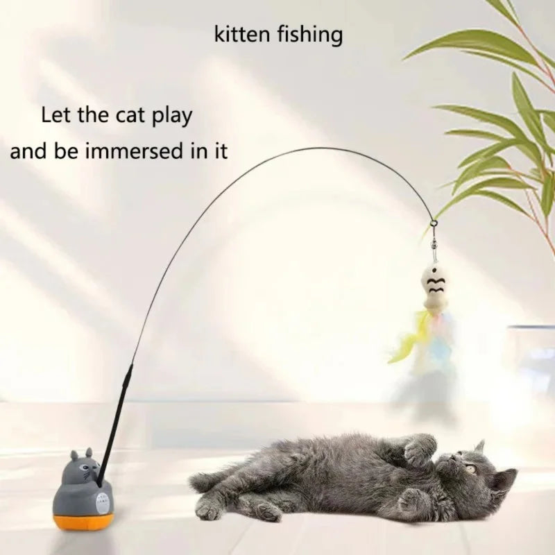 New cat funny cat stick steel wire long pole feather cute cat toy kitten fishing rotating self-pleasure relief pet toy