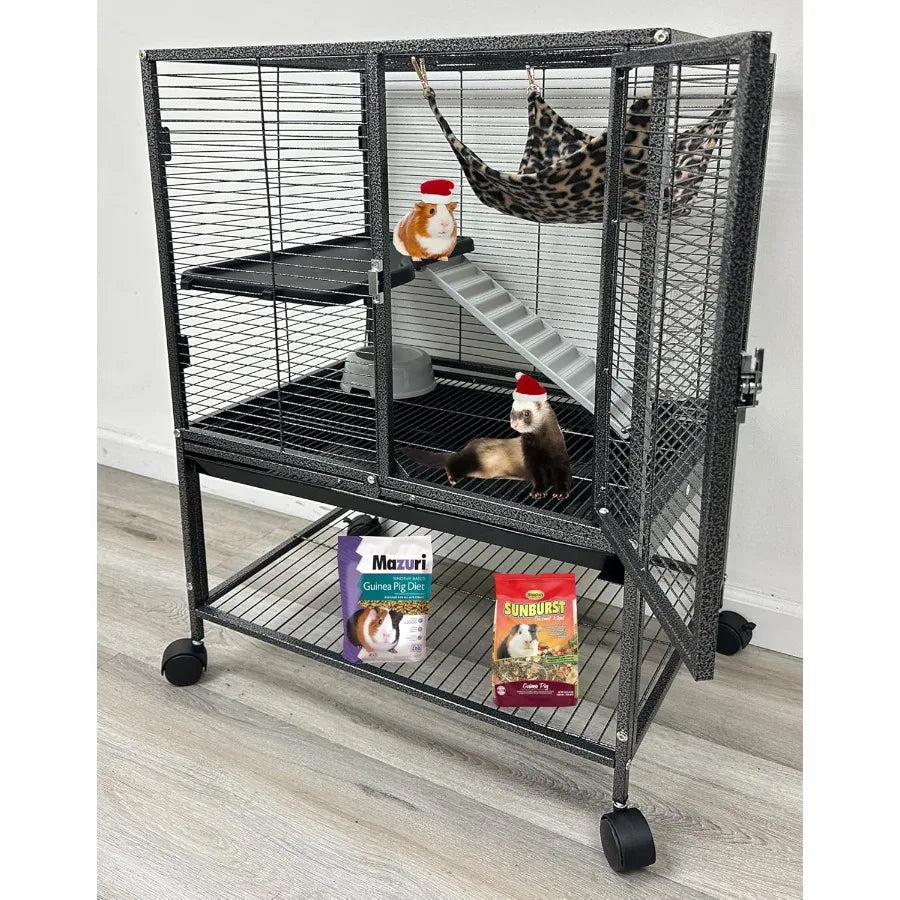 Deluxe Two Tiers Small Animal Critter Cage with Tight 1 2Inch Bar Spacing for Ferrets Chinchillas Rats Mice Squirrels Rabbits a