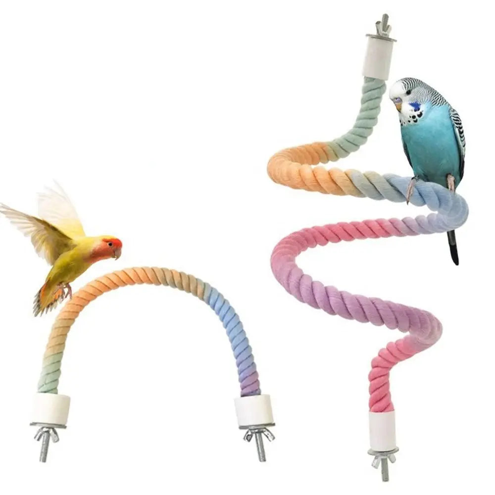 Screw Head Colored Cotton Parrot Pole Flexible Hanging Clip Swing Colorful Perch Easy To Install Rotating Bird Cotton Rope Swing