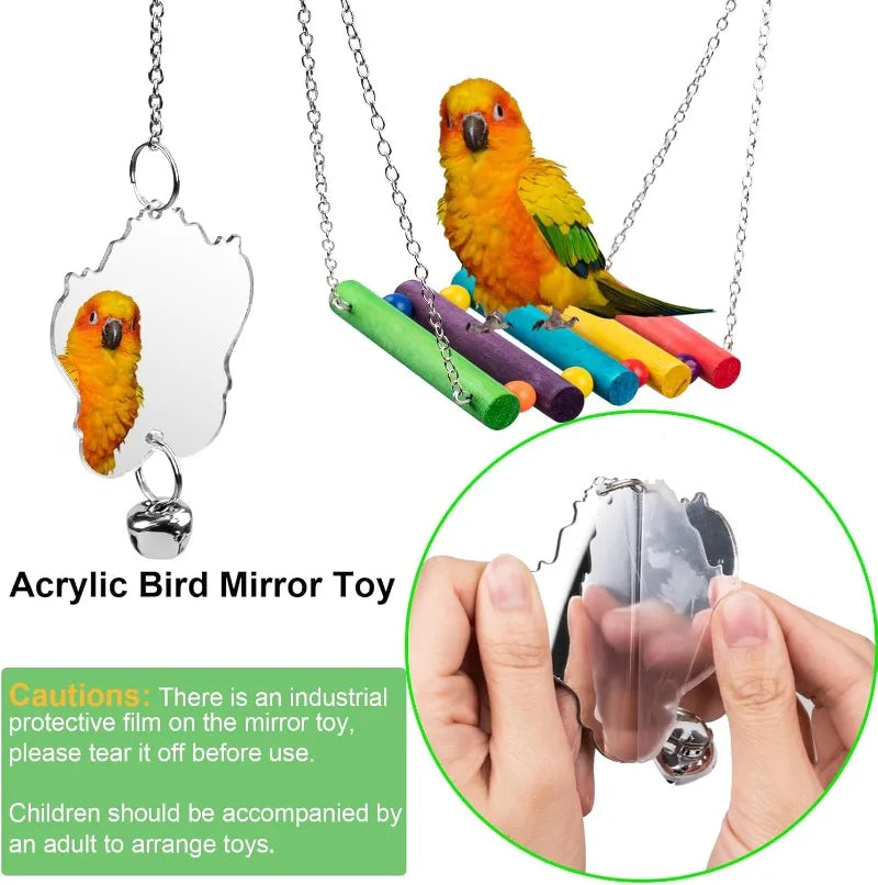 7Pcs Wood Bird Toys for Parakeets: Perch, Swing, Ladder, Climbing Set for Budgies, Cockatiels, Conures