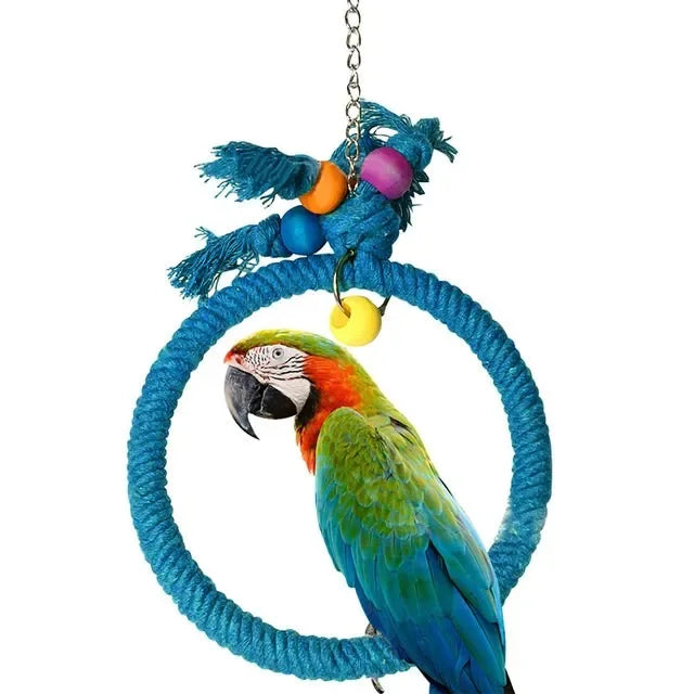 Pet Parrot Birds Cage Toy Cotton Rope Circle Ring Stand Chewing Bite Hanging Swing Climbing Play Toys for African Gray Parrot