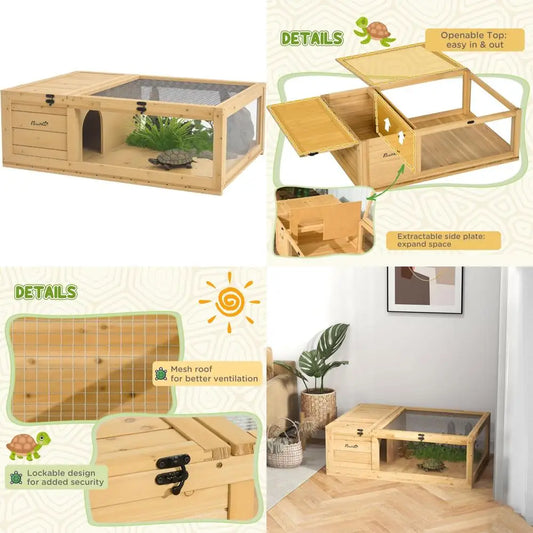 Wooden Tortoise House Indoor Turtle Habitat Cage for Reptiles, Lizards, Geckos, Outdoor Enclosure, Yellow, Suitable for Small Pe