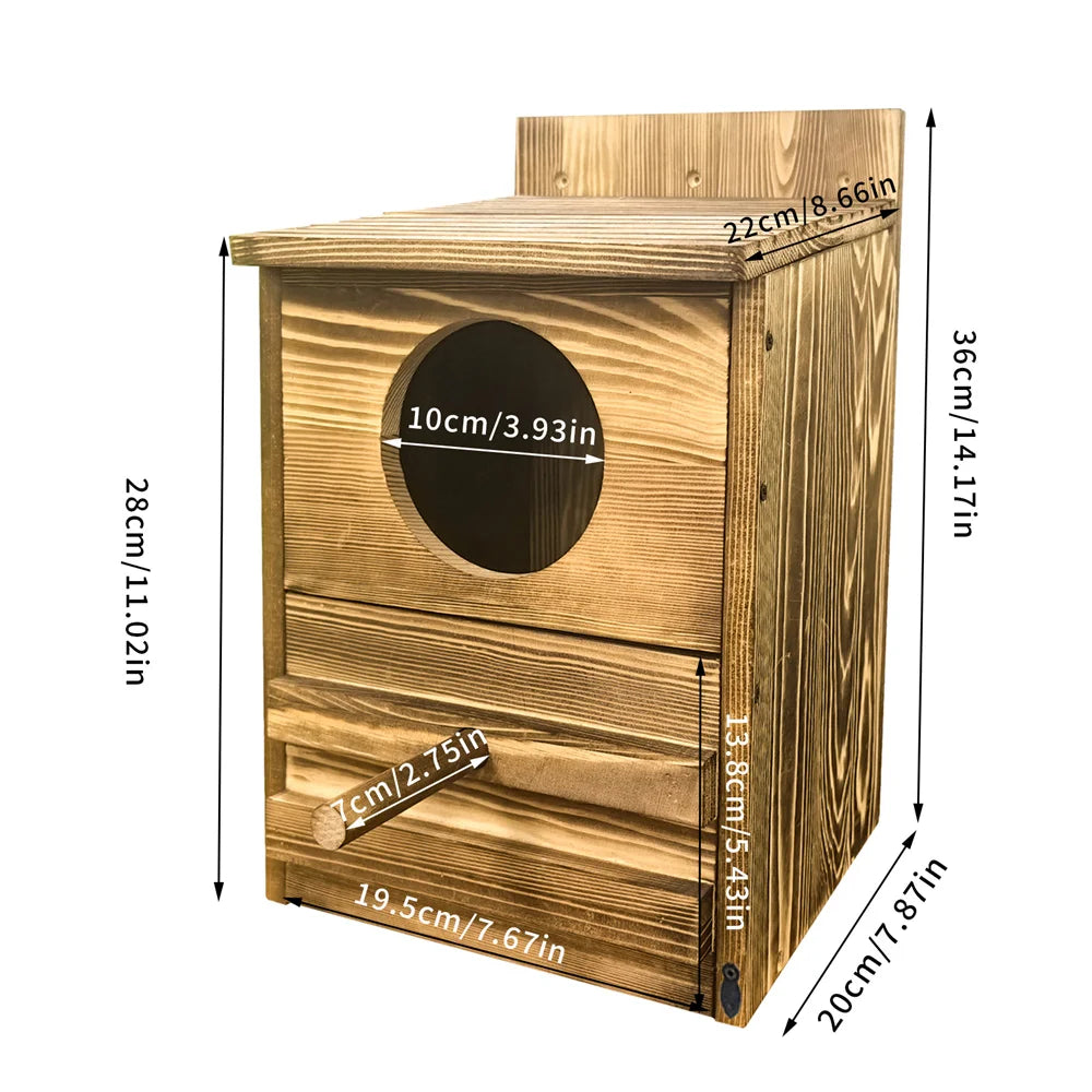 Screech Owl House Owl Bird Box Large Handmade Wooden Round Opening Screech Box for Outside with Mounting Screws