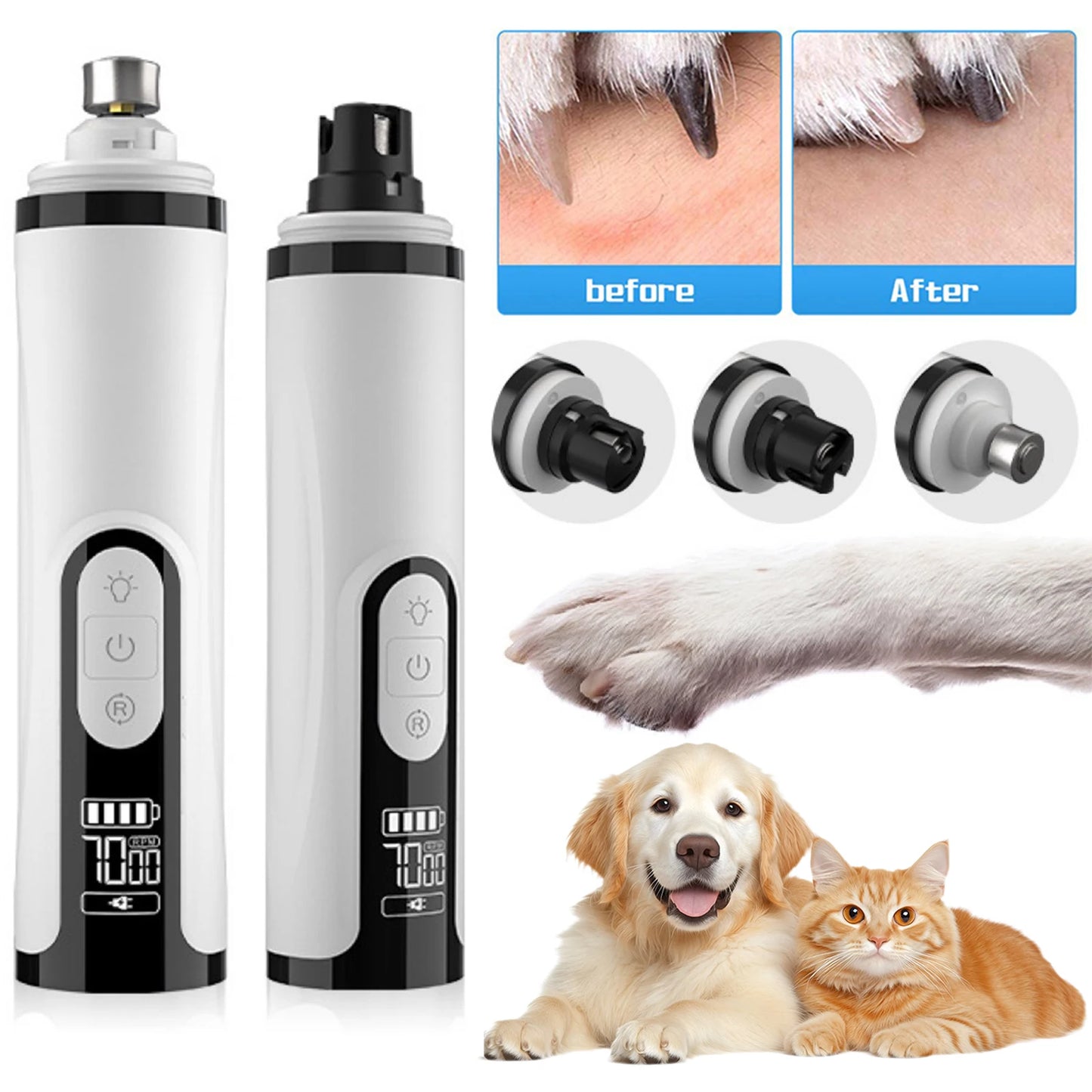 Electric Dog Nail Grinder Rechargeable Dog Nail Trimmer Quiet Cat Nail Grinder Suitable for Small Middle Large Dogs and Cats