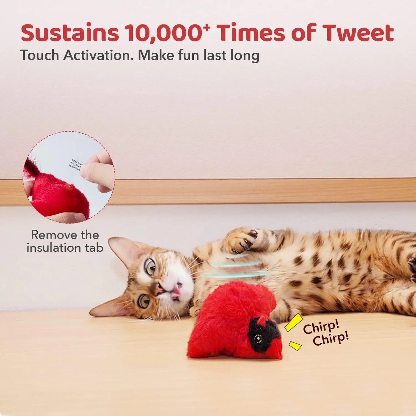 2 cat toys with chirping birds, interactive cat kicking, realistic bird Twitter, indoor cat sports toy 4.0“
