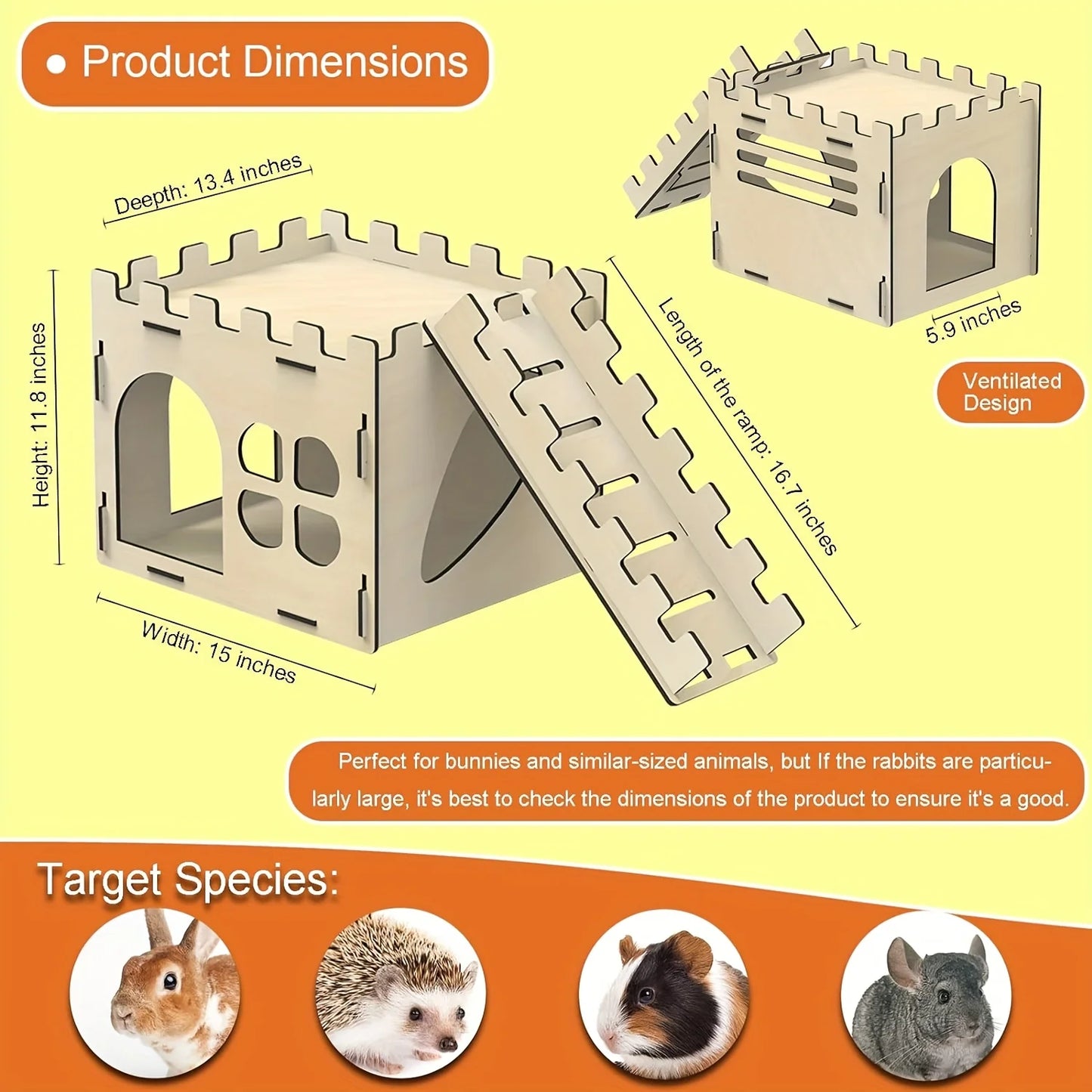Rabbit Castle, Rabbit Hiding Place, Guinea Pig Rabbit, Totoro, Hedgehog, Detachable Habitat, Toy Decoration, Evading House, Wood