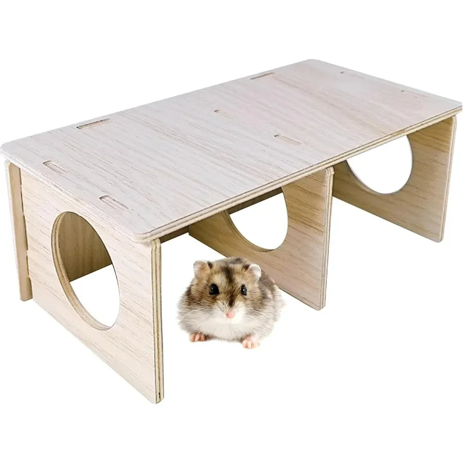 Wooden Hamsters 2Chamber HideoutTunnel Multi Chamber Exploring Toy Hamster Hiding Maze Tunnel Toy Platform Stuff Cage Accessori