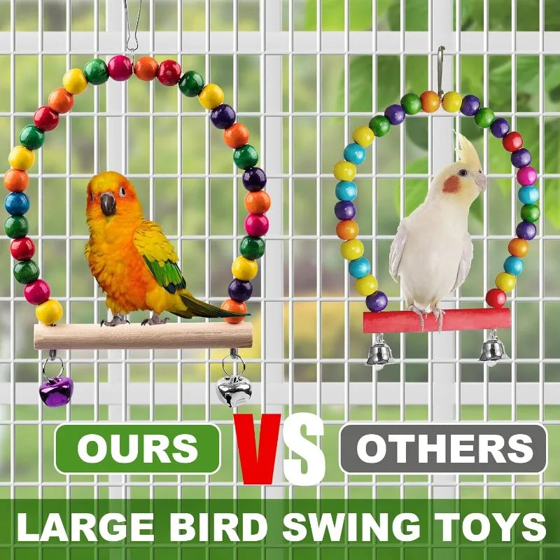 7Pcs Wood Bird Toys for Parakeets: Perch, Swing, Ladder, Climbing Set for Budgies, Cockatiels, Conures